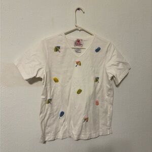 Quacker Factory White Tee with Colorful Accents
